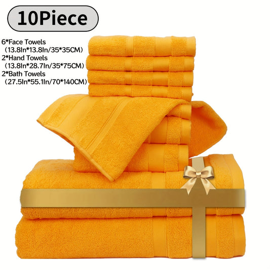 Towel Set 6 or 10 Piece Pure Cotton Bath Towels in Grey, Blue, White or Yellow for Home, Gym and Travel