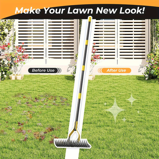 15-Inch Garden Thatch Rake with Curved Metal Teeth and 55- or 70-Inch Sectional Handle Options