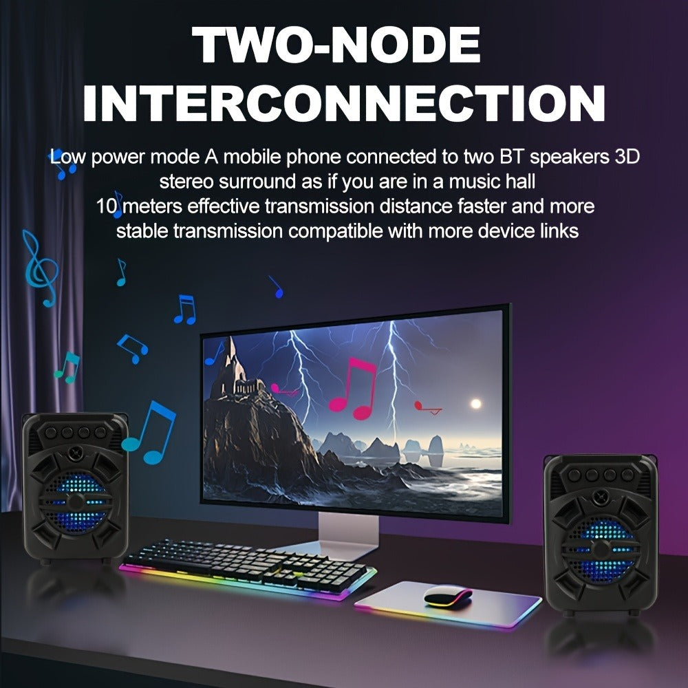 Portable Bluetooth Speaker with LED Light, Stereo Bass Listing and Up to 10 Hours Playtime in Black