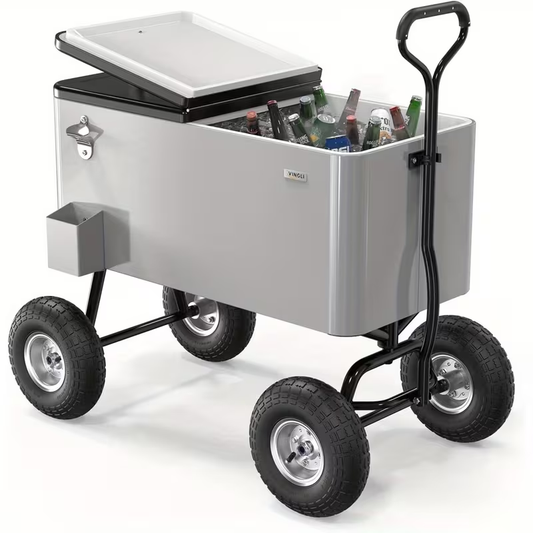 Rolling Cooler Cart 80QT Portable Wagon with 10" Wheels, Patio Beach Outdoor Drink Cooler, for Camping, Travel and Outdoor Use