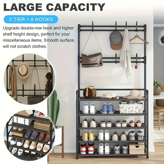 5-Tier Freestanding Coat Rack, Freestanding Garment Rack for Organized Everyday Storage detail image