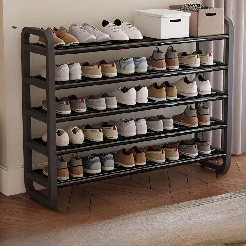 Shoe Rack shown in the Black 5-layer shoe rack, can hold 18 pairs of shoes option