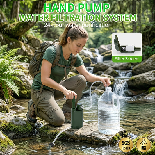 Portable Water Filter Pump for Camping & Hiking - 0.01 Micron 4-Stage Filtration, Replaceable Carbon Filter, ABS Material, Survival Water Purifier for Backpacking, Emergency & Outdoor Adventures