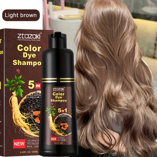 Gray Hair Coverage Shampoo 5-in-1 with Ginseng & He Shou Wu — Ammonia-Free Hair Dye Shampoo, Covers Gray Instantly, Moisturizing Herbal Formula for Men & Women All Hair Types