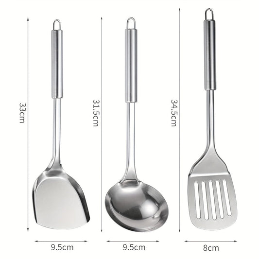 Stainless Steel Cooking Utensil Set 9 Piece for Nonstick Cookware – 304 Grade, Heat Resistant Ergonomic Handles, Dishwasher Safe, Space Saving Kitchen Tools with Hanging Holes for Home & Professional Chefs