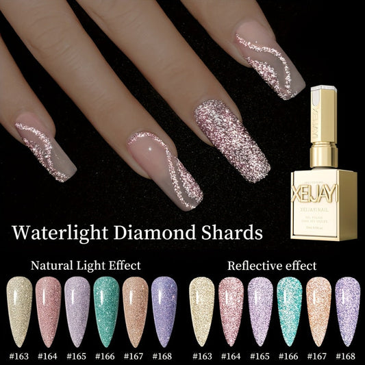 Diamond Glitter Gel Polish Set 6 Colors Sparkling Shine Finish Alcohol-Free | Soak-Off UV LED Long-Lasting Chip-Resistant Nail Art Kit | Women DIY Home Salon Manicure Holiday Party Gift