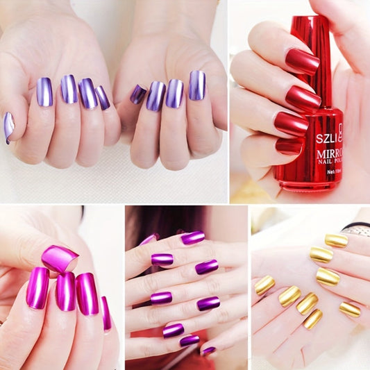 Gel Nail Polish Liner Set with 12 Mirror Chrome Colors and Built-In Thin Art Brushes for Detailed Nail Art
