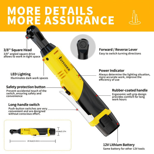12V Electric Ratchet Wrench Set 400 RPM | 3/8" Cordless Power Ratchet Tool Kit with Variable Speed, 7 Sockets, 2.0Ah Lithium Battery & Fast Charger – Pipeline & Auto Repair