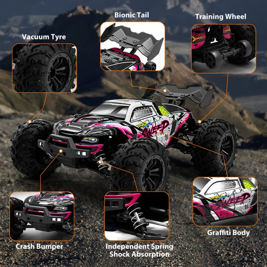 70KM/H High-Speed RC Off-Road Car 1:16 Scale 4WD – 2.4GHz Remote Control Truck with Simulation Structure, All-Terrain Monster Truck for Kids & Adults, Birthday Gift, Red Blue Black