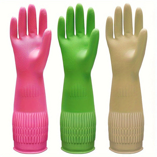 Premium Cleaning Gloves 3 Pair Waterproof Slip-Resistant Kitchen Dishwashing Laundry Gloves Heavy Duty Reusable