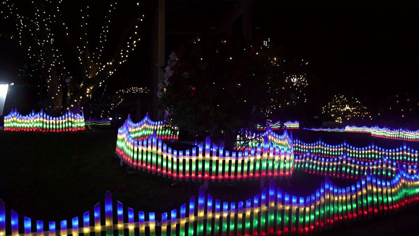 Eight-Piece Flexible Solar Picket Fence Light Set, 35 x 28.5cm Per Section in Multicolor or Warm White