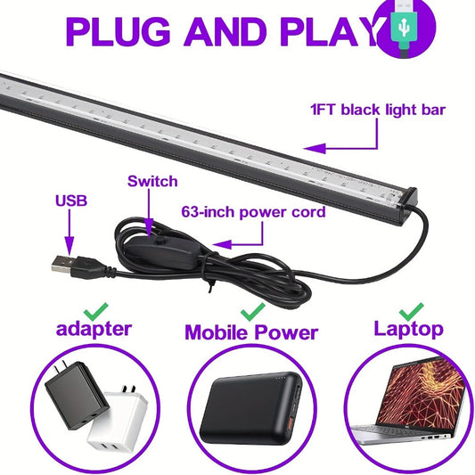 Black Light Bar UV LED Blacklight 10W 1ft - Magnetic UV Strip Light for Glow Party, Fluorescent Poster, Body Paint, Tapestry & Cabinet Display, 2/4/10/12/14 Pack Options