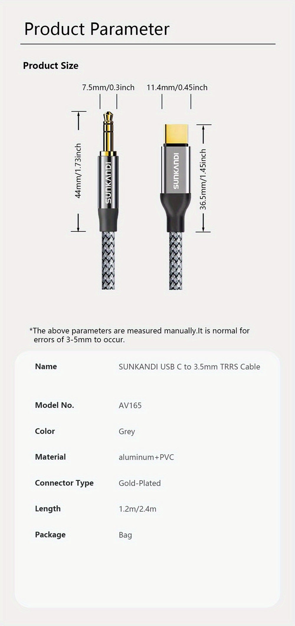 USB-C to 3.5 mm Audio Adapter with DAC and TRRS Jack for Phone, Tablet, Laptop and Car Audio Connections