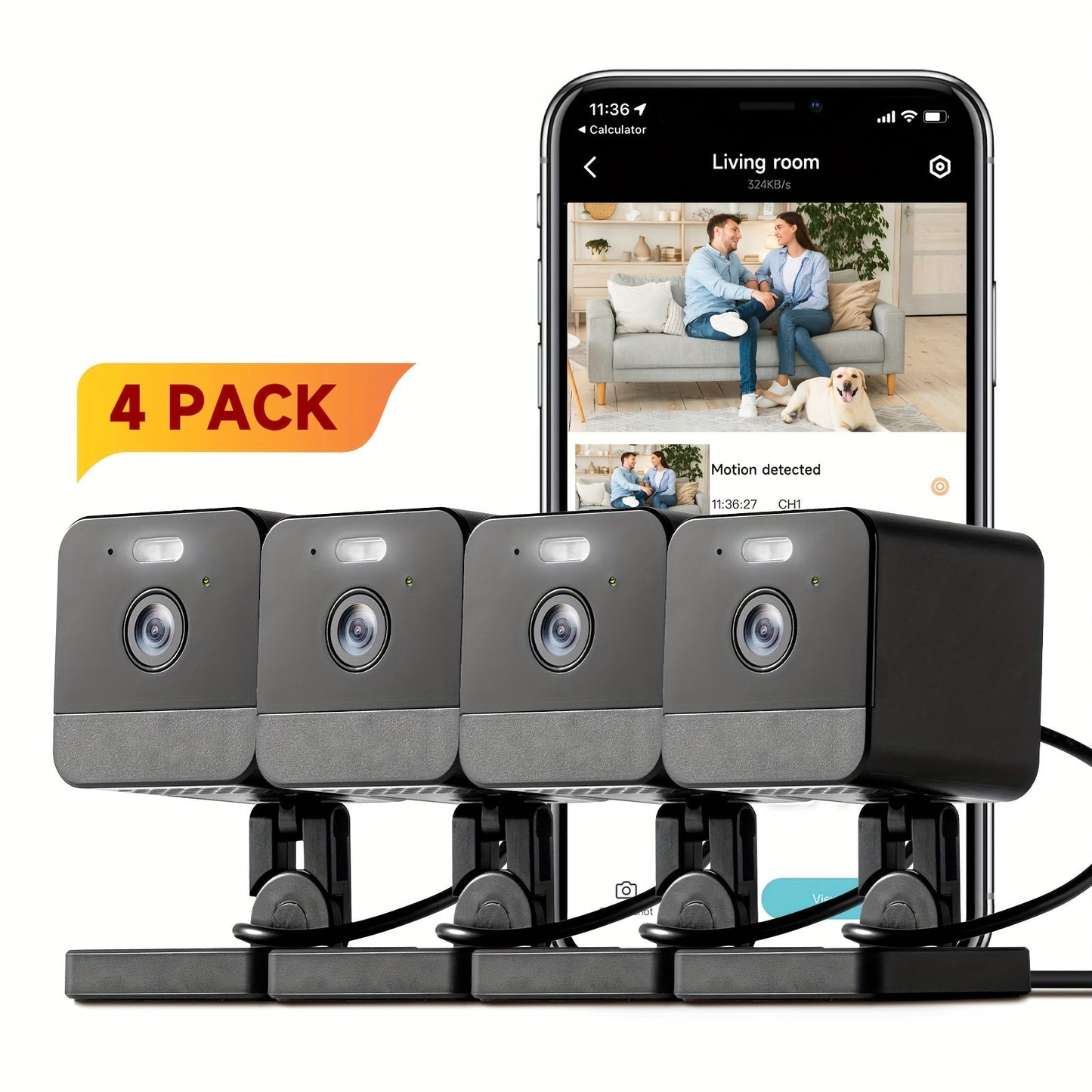 Indoor Security Camera 4-Pack Dual Band WiFi – Full Color Night Vision, Motion Detection Alerts, Two-Way Audio, Built-In Siren, Baby & Pet Monitor, 256GB SD & Cloud Storage for Home