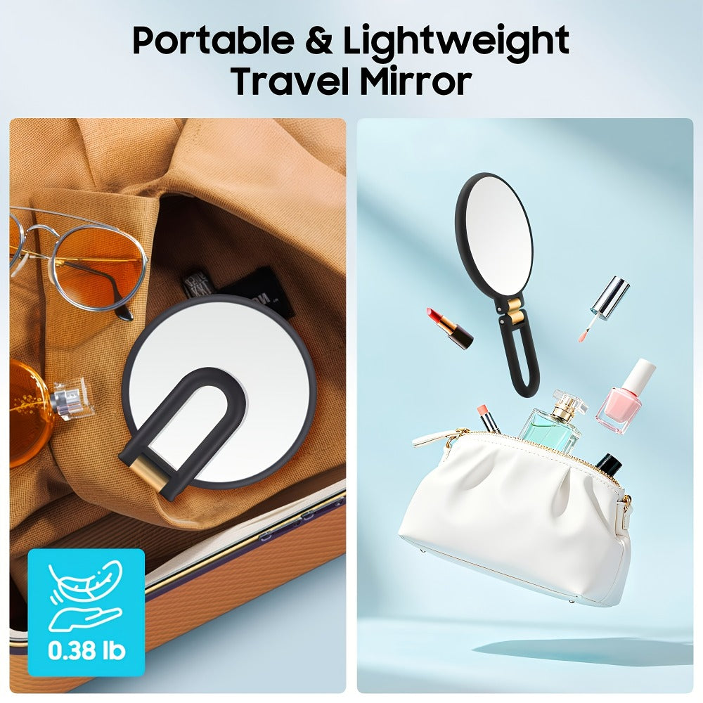 Black Handheld Magnifying Mirror with 360-Degree Adjustable Handle and Compact Travel Format, 80X Checkout Label