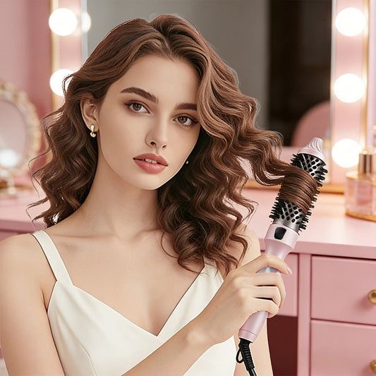 2-in-1 Hot Air Brush Straightener & Curler with Negative Ion Technology – Frizz-Free Blowout Brush with Adjustable Temp Control, Lightweight Travel Hair Styling Tool for All Hair Types Women, Pink Purple Green