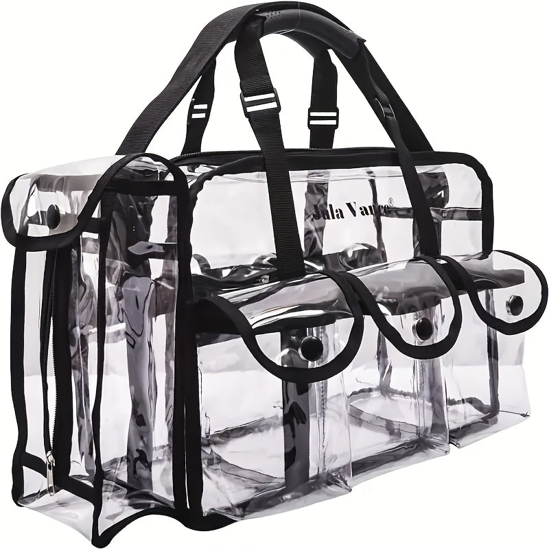 Clear Multi-Pocket Tote Bag with Black Trim, Dual Handles and Protected Fashion, Simple or Portable Styles