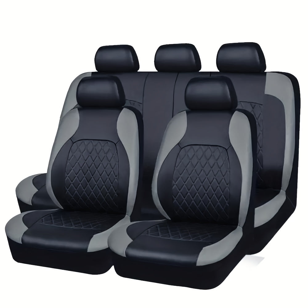 Car Seat Covers 5-Seat Nappa-Style PU Leather Full Set in Red, Blue, Black and Gray Color Options