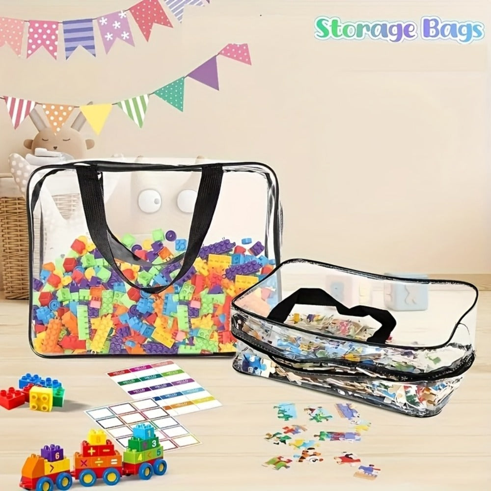 Four-Piece Clear Storage Bag Set with Black Handles, Zipper Closures and Approximate 30cm Width