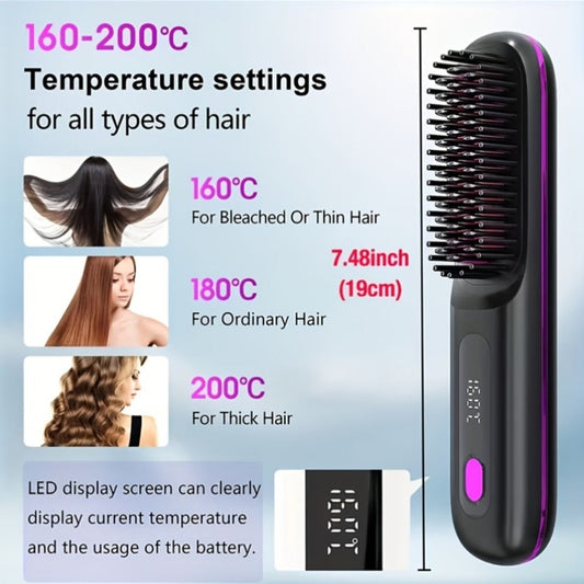 Cordless Hair Straightener 2-in-1 Ceramic Flat Iron & Curler - USB-C Rechargeable Wireless Portable Travel Styling Tool 3-Speed Heat Settings for Women Black White