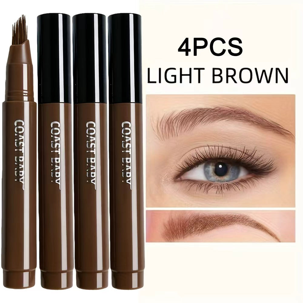 Four-Pack Multi-Fork Tip Eyebrow Pens in Four Color Labels with Capped Bodies and Approx. 11.3 cm Length