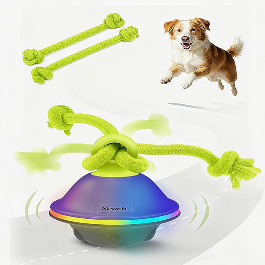 Dog Toy Motion-Activated Auto-Rolling Ball with Voice Recording, Rope and White or Gray Options