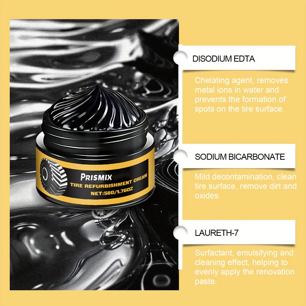 Tire Polishing Paste 2pcs with Sponge – Beeswax Formula Tire Shine & Retreading Paste, Rust Removal, Anti-Fouling, Lasting Black Gloss – No Tools Needed