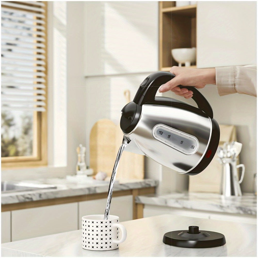 Electric Kettle Stainless Steel 1200W Fast Boil with Water Window - 60.87oz BPA-Free Auto Shut-Off Electric Tea Kettle for Tea Coffee Hot Water, Quiet Boil Cordless Kitchen Kettle Gift