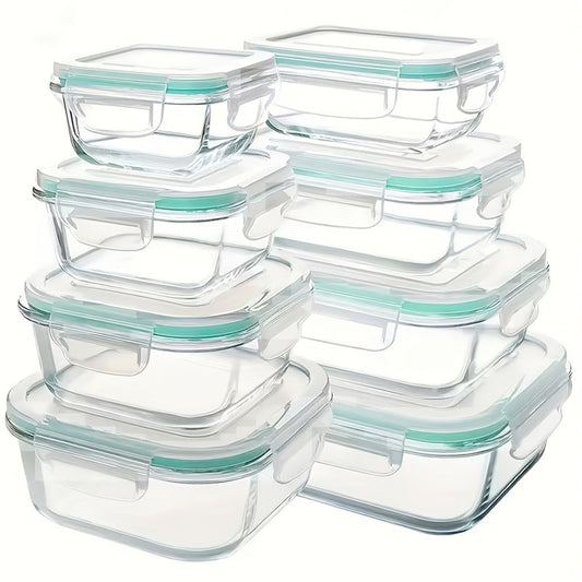 Glass Food Storage Containers 16pcs Airtight Set with Lids – Microwave & Oven Safe, BPA-Free, Leak-Proof Meal Prep Containers for Salads, Fruits, Vegetables & Sandwiches, Outdoor Picnic Lunch Box, Includes Cleaning Pads (Standard & Large Size)