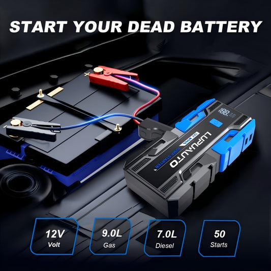5000A Portable Jump Starter for Gas up to 9.0L Diesel up to 7.0L - Compact Car Battery Booster Pack with Digital Display LED Emergency Light