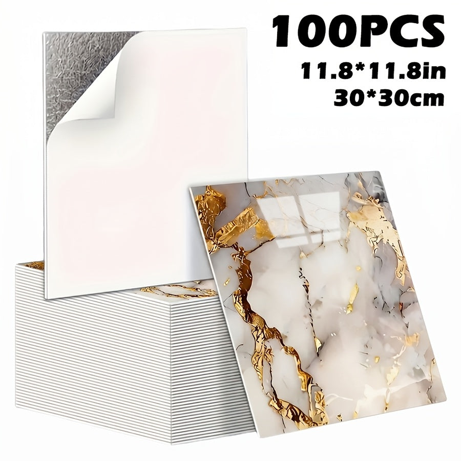 Peel and Stick Wall Tiles 50/100pcs - PVC Marble Self-Adhesive Vinyl Panels for Bathroom Shower Kitchen Living Room TV Backdrop
