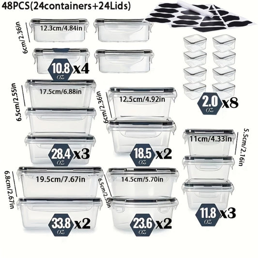Food Storage Containers Set BPA-Free Airtight – Meal Prep Containers with Easy-Snap Lids Labels & Marker 24 48pcs Pantry Kitchen Organizer