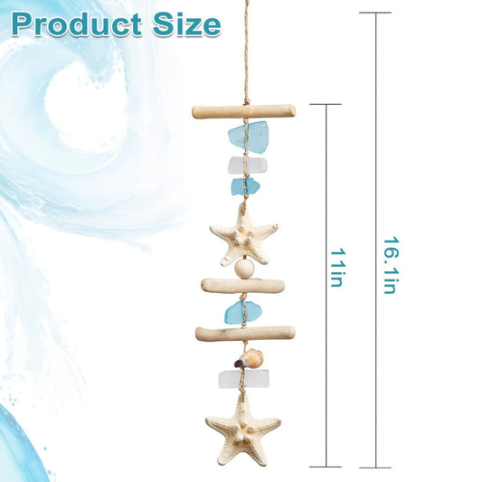 Starfish Wooden Bead Necklace & Coastal Pendant Set – Beach Jewelry, Nautical Starfish Charm, Driftwood Hanging String Decor for Women, Girls & Home Beach Theme