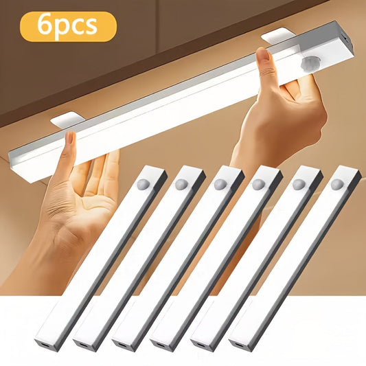 Motion Sensor Cabinet Light 6 Pack - USB-C Rechargeable LED Under Cabinet Lighting, 3 Modes Wireless Night Light with Magnetic Mount for Kitchen Closet Hallway Stairs Bedroom