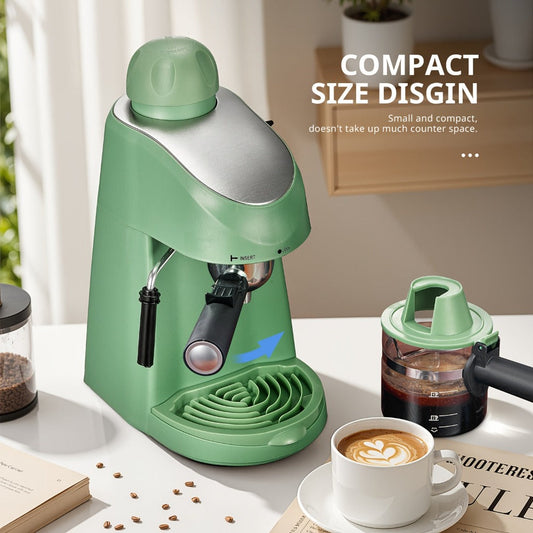 Espresso Machine 3.5Bar with Milk Frother Steam Wand Makes 4 Cups Cappuccino Latte Espresso Maker Compact Easy Clean Removable Portafilter Drip Tray Black Green