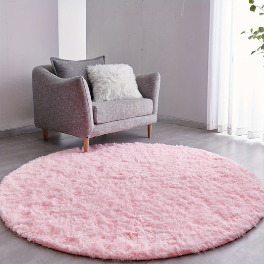 Round Shaggy Plush Rug – Soft Fluffy Circular Carpet for Bedroom & Living Room, Easy Clean