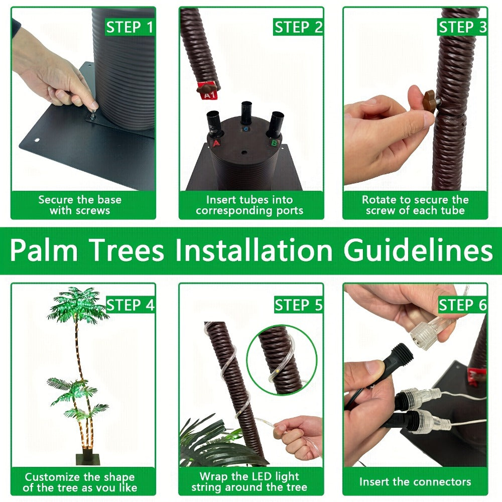 Lighted Artificial Palm Tree Solar Powered 7FT with 3 Trunks & 260 LED Lights, 8 Lighting Modes 2600mAh Battery