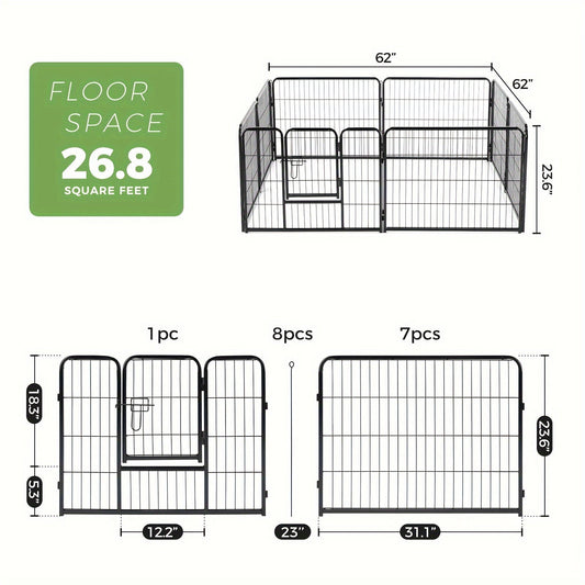 Metal Dog Playpen with Door DIY 8 or 16 Panel Foldable Pet Pen for Small Medium Large Dogs Puppies Easy Assemble Indoor Outdoor Use 24 32 40 Inch Height