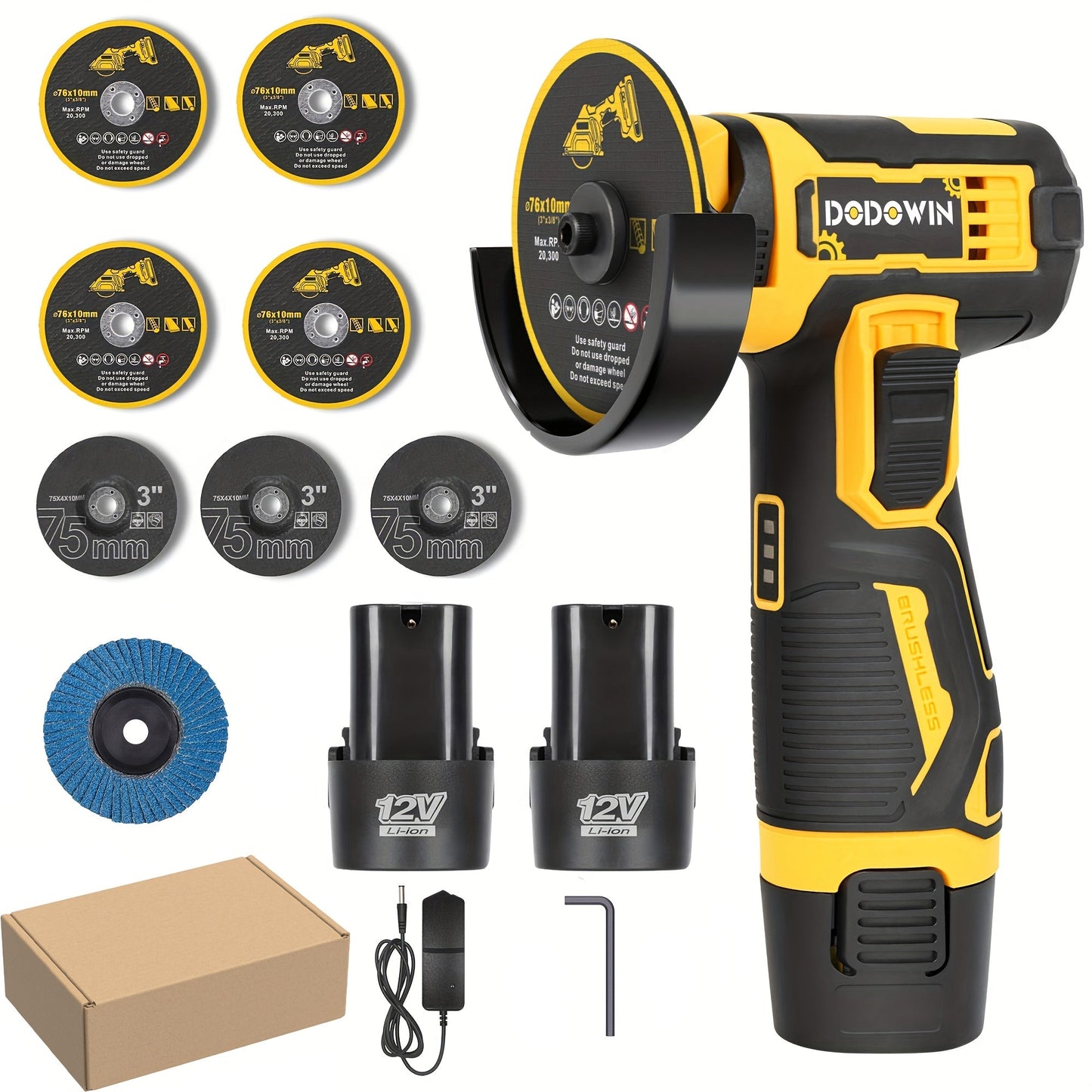 Power Tools DODOWIN 12V Mini Cordless Angle Grinder with 19,500 and 5,000 RPM Modes and Battery Options