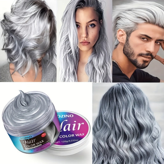 ROZINO Grey Hair Color Wax 3-in-1 Color Style & Fix — Vitamins & Protein Formula, Hides Grey Instantly, Natural Volume, Easy Wash, 72Hr Fruity Oceanic Scent, Men & Women, 120g 4.23oz