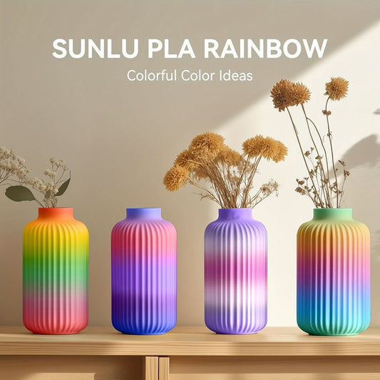 SUNLU Rainbow PLA Filament Bundle 4 Rolls 1.75mm 4x250g Fast Color Change Every 8 Meters Rainbow 01 02 03 04 Neatly Wound Vivid Multicolor Gradient FDM 3D Printer Filament