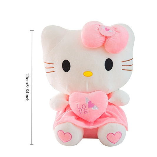 Hello Kitty Stuffed Animal Plush Doll Officially Licensed Sanrio – Pink White KT Cat Soft Cuddly Plush with Hugging Heart, Kawaii Collectible Gift for Girls Kids Teens Fans, Birthday Christmas Valentine