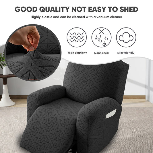 Stretch Recliner Chair Cover 4-Piece Slipcover Non-Slip Elastic Recliner Protector Polar Fleece Jacquard Fabric Pet Scratch Proof Easy Install for Lazy Boy Recliner