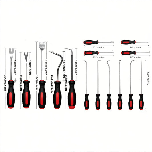 Pick and Hook Set 10/15 Piece - Precision Automotive Oil Seal O-Ring Gasket Removal Tool, Chrome Vanadium Steel, Ergonomic Non-Slip Grip, Multi-Angle Hooks for Car Repair & Electronics Maintenance