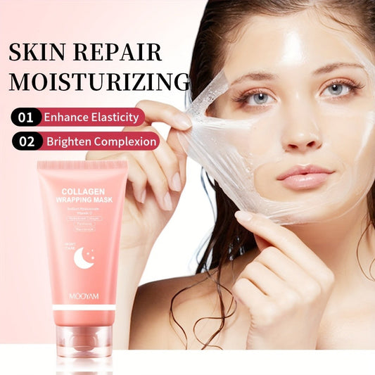 Collagen Night Mask Korean Skincare – Gel Face Mask with Applicator Brush, Hydrolyzed Collagen, Niacinamide, Vitamin C & Hyaluronate for Hydration & Plumping, Paraben-Free, 80g (MOOYAM)