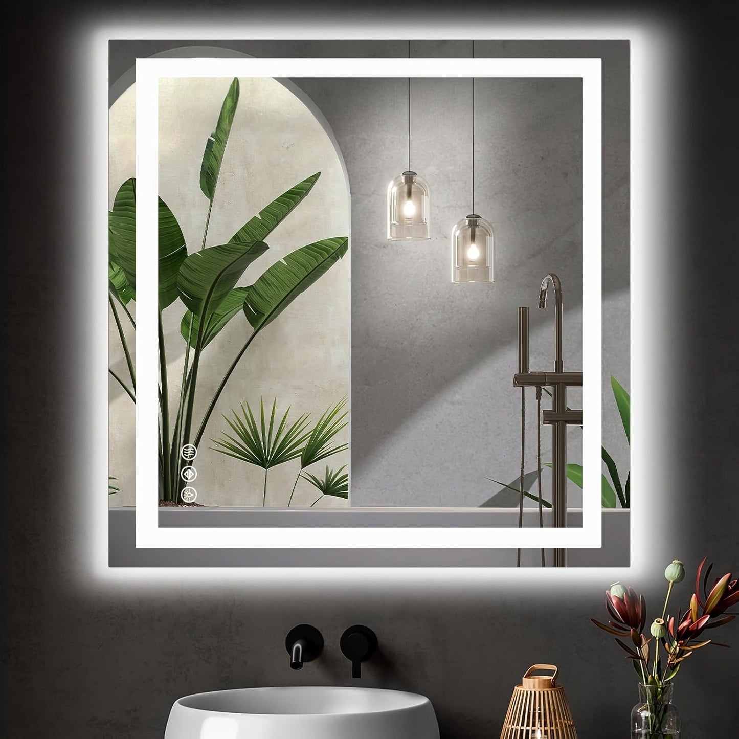 LED Bathroom Mirror with Anti-Fog – Dimmable Vanity Mirror, 3 Color Lighting Modes, Dual Light Source, Wall Mounted Horizontal or Vertical, Tempered Glass, Multiple Sizes