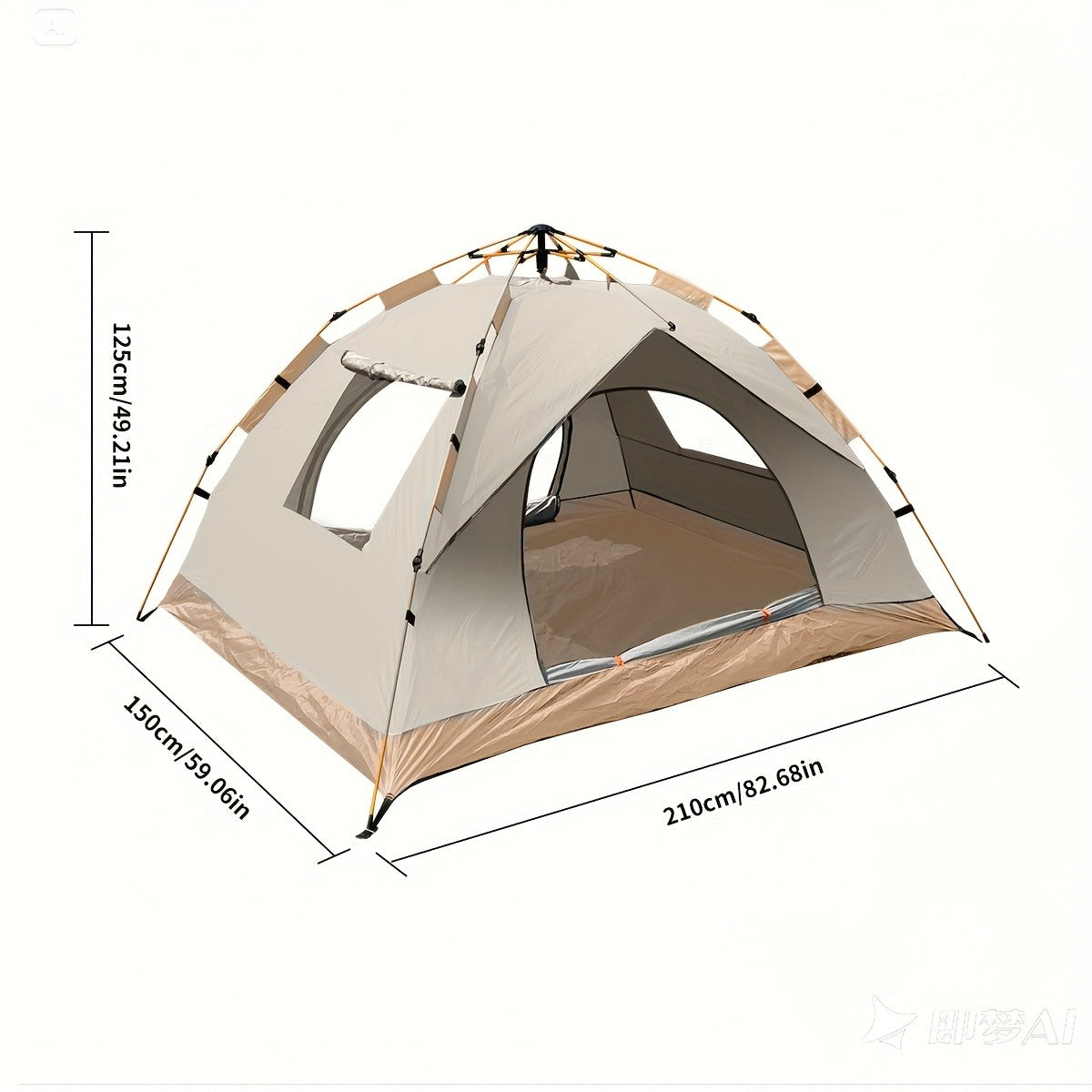 Camping Tent Moonlight-White Pop-Up, 210 x 150 x 125 cm with Two Doors and Optional Windows