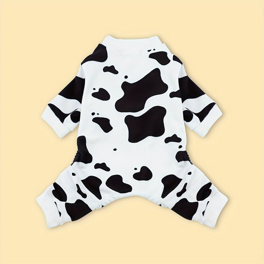 Dog Pajamas Cow Print Soft Knit Pullover Sleepwear for Small Medium Dogs, 100% Polyester Milk Swirl Texture Pet Onesie Loungewear for Year-Round Comfort, Sizes XS S M L XL XXL 3XL 4XL, White