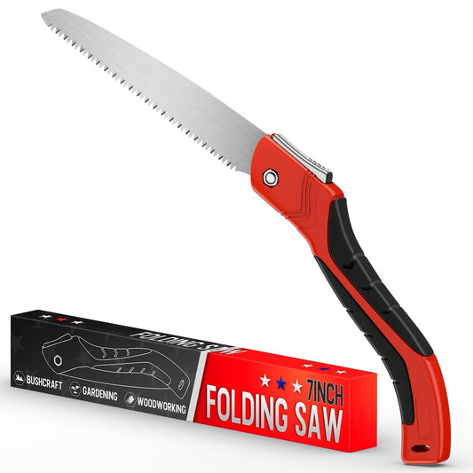 Folding Saw Portable Pruning 7-Inch SK5 Blade Collapsible Manual Wood Cutting Saw for Camping, Survival, Tree Trimming, Gardening and Bushcraft Outdoor Use