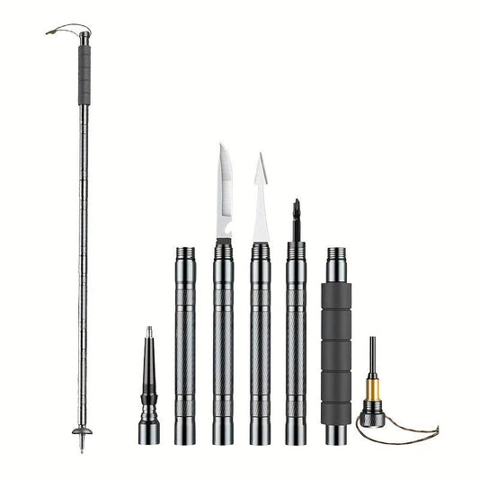 7-in-1 Tactical Hiking Staff – Extendable Foldable Survival Walking Stick with Compass, Fire Starter, Saw Blade, Screwdriver & Pliers – Aluminum Alloy or Stainless Steel, Camping & Hiking Gift